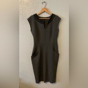 Lafayette 148 Elegant Gray Beaded Women's Dress